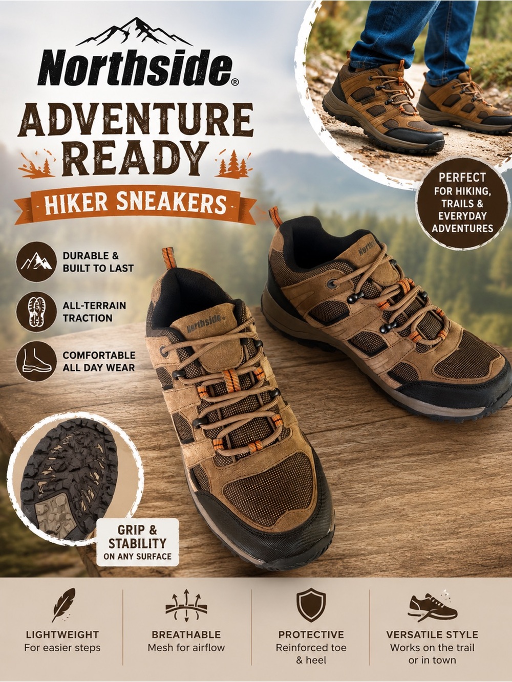 Northside Brown Tan Trail-Ready Hiker Shoes
